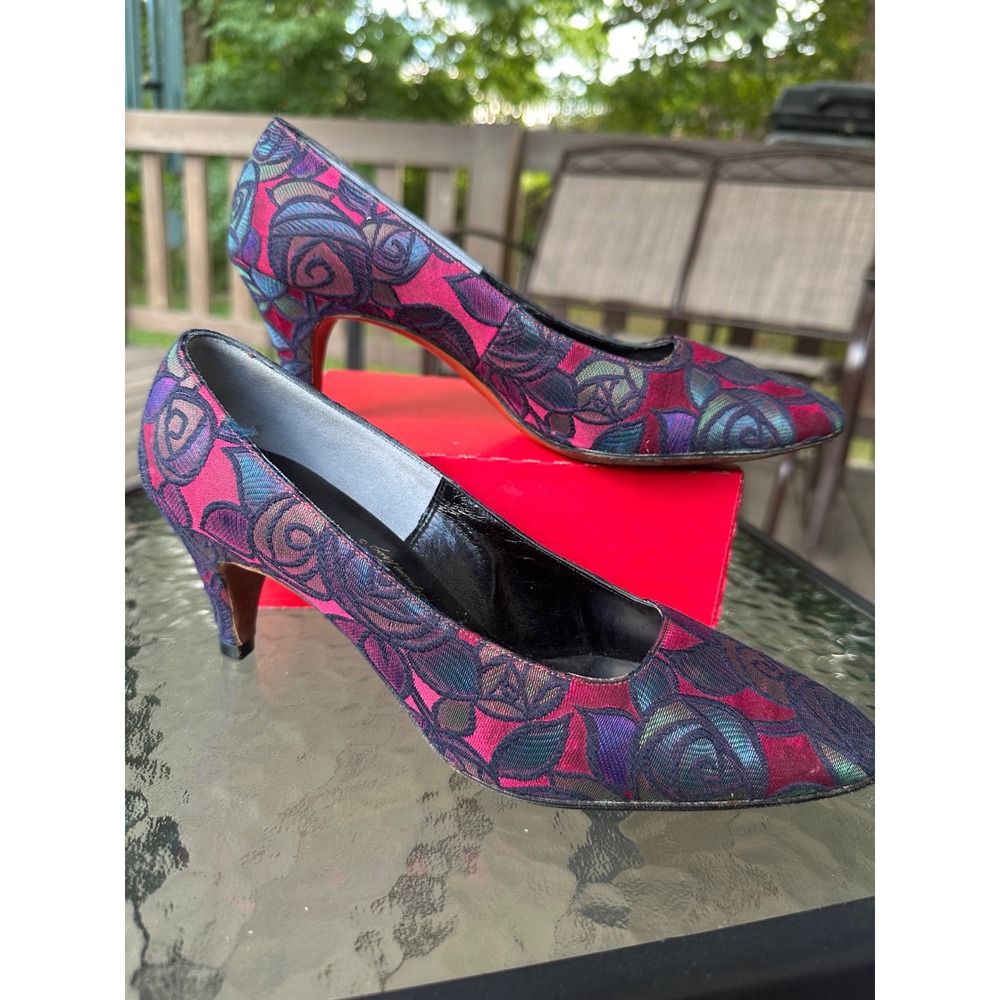 Vintage Last 18 Troylings Floral Tapestry Heels Pointed Pumps Party Shoes size 8